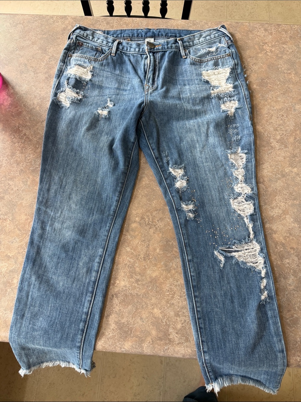 Excellent Condition -  True Religion Distressed Light Blue Boyfriend Jeans Capri
